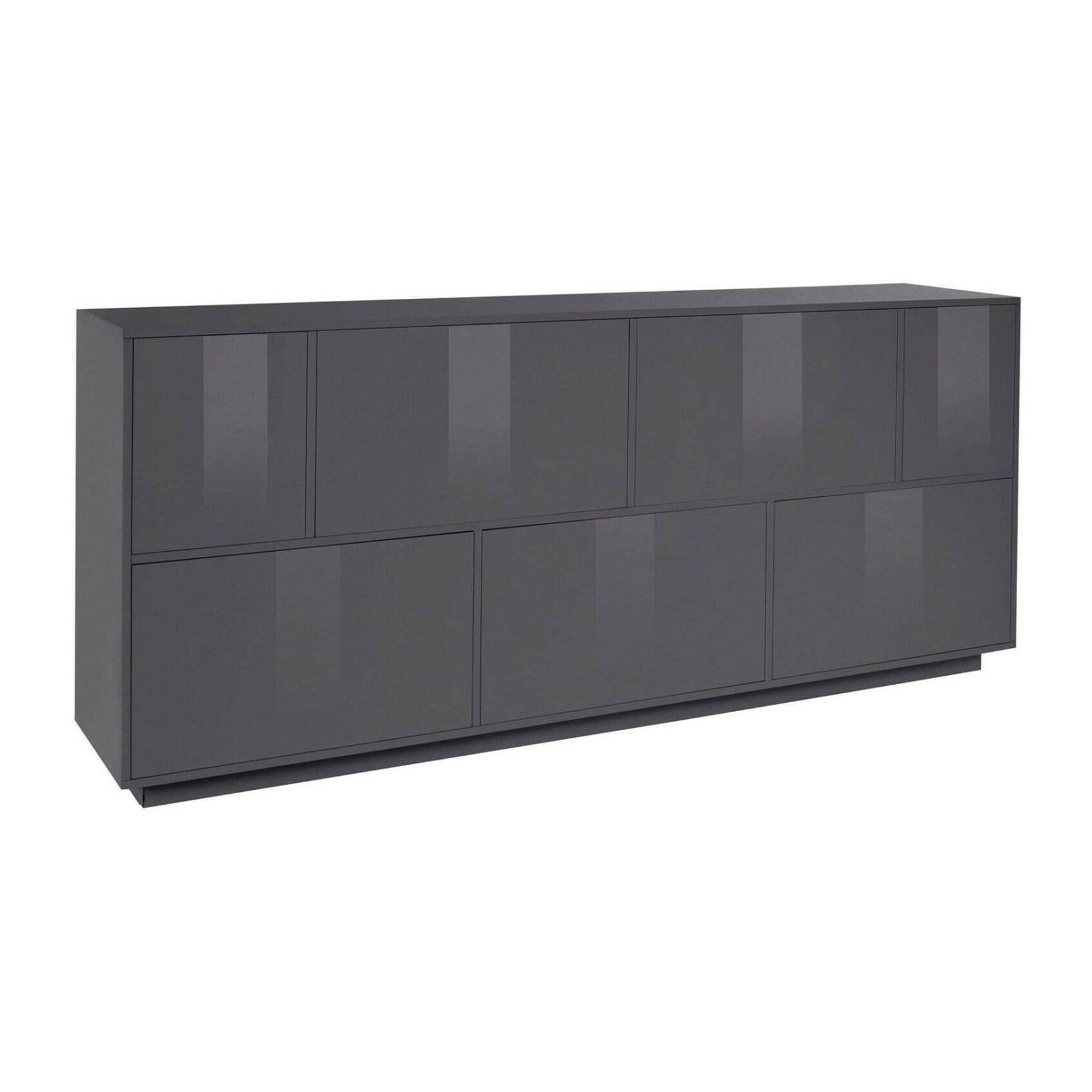 Credenza Virginio, Madia da cucina a 7 ante, Buffet da soggiorno, 100% Made in Italy, cm 200x41h86, Antracite lucido