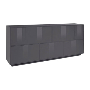 Credenza Virginio, Madia da cucina a 7 ante, Buffet da soggiorno, 100% Made in Italy, cm 200x41h86, Antracite lucido