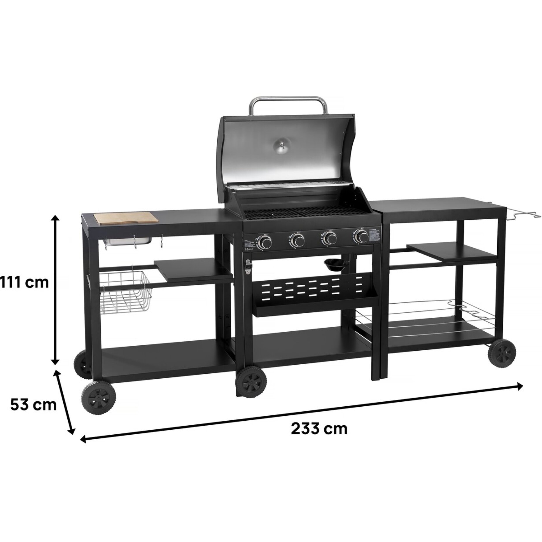 Barbecue à gaz cuisine d'extérieur - 12 kw - 4 brûleurs - Noir