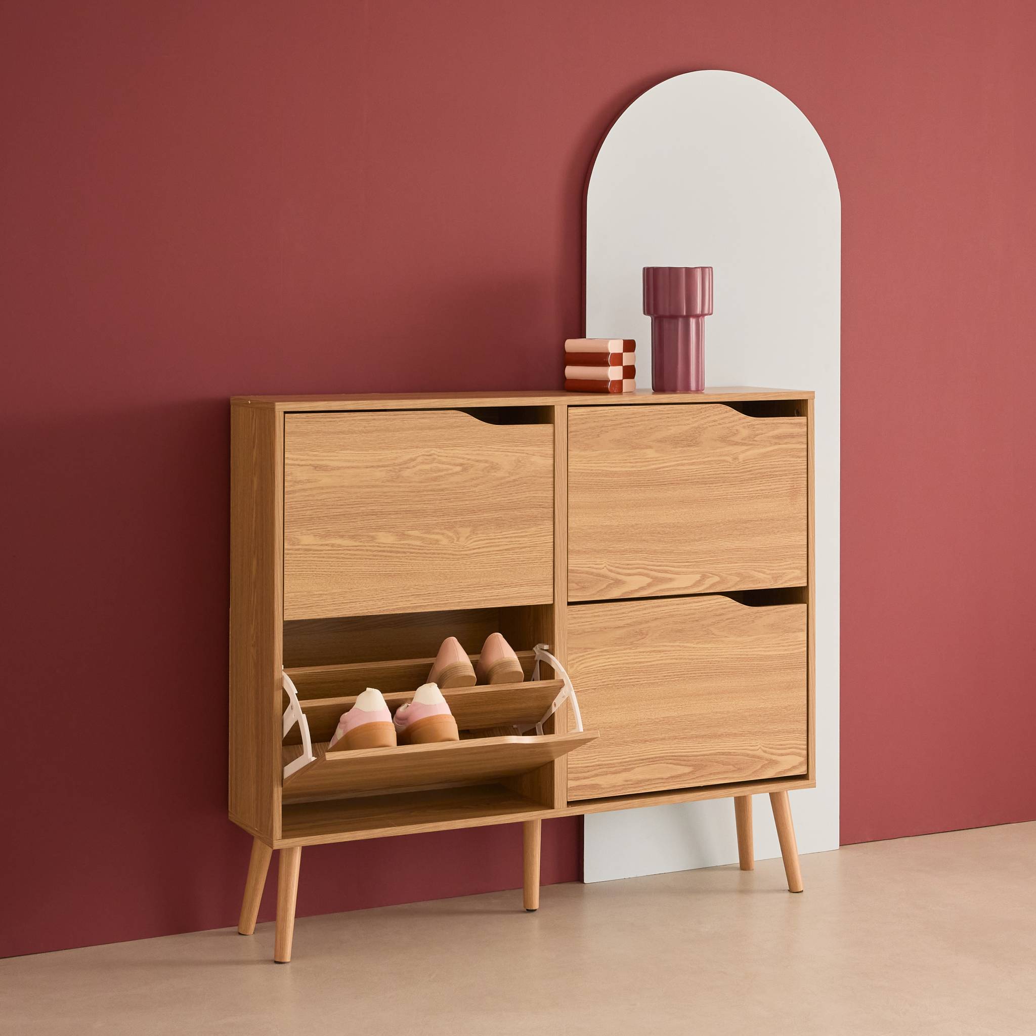 Meuble à chaussures décor bois 4 abattants NEPAL