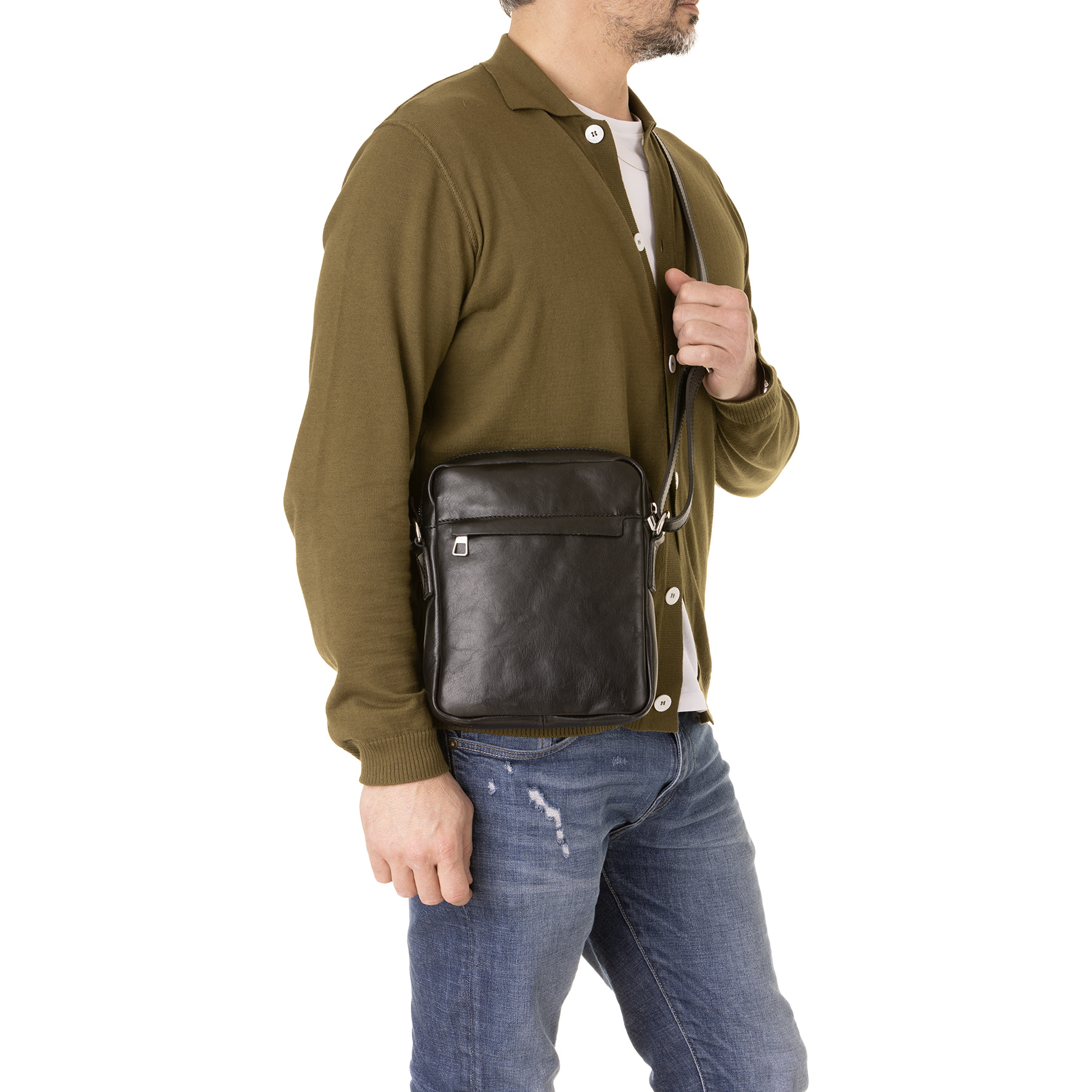 Borsa a tracolla  da uomo In Vera pelle Made in Italy 24x20x4 cm