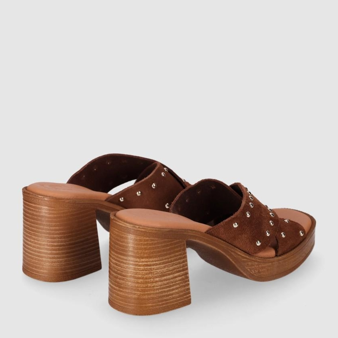 Sandalias de Serraje - Nogal - Tacón: 8 cm
