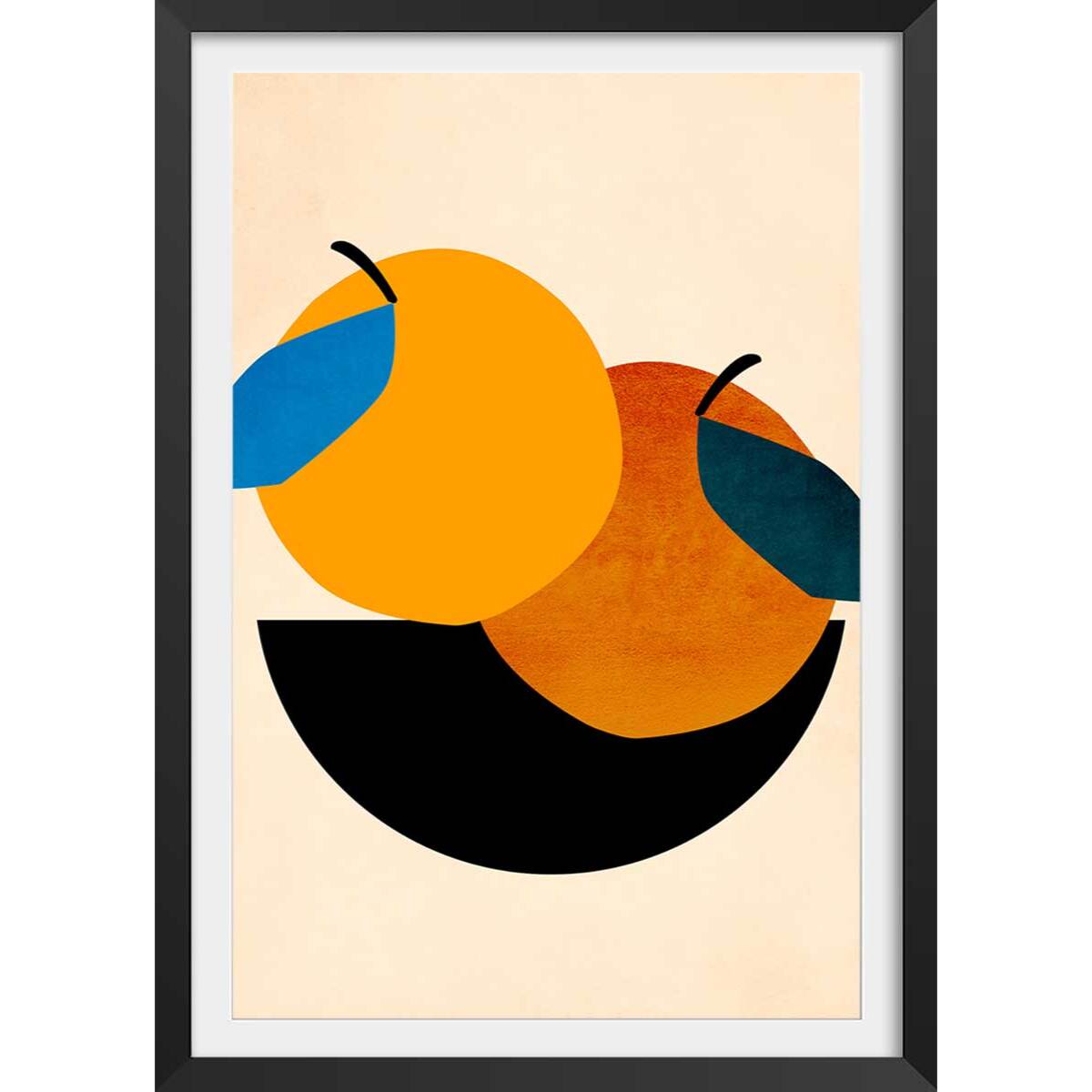 Affiche graphique Pommes Affiche + cadre en bois - Noir