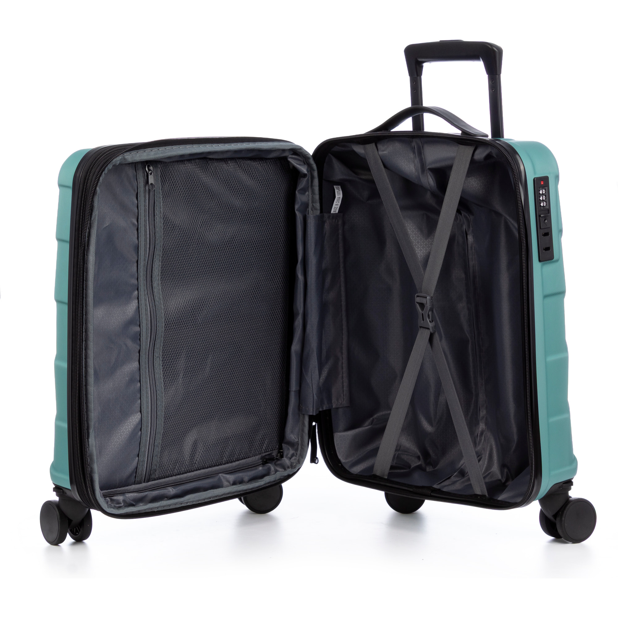 Set di 4 valigie Trolley espandibili, in materiale leggero ABS ad alta resistenza. Chiusura numerica, 4 ruote doppie girevoli a 360°.