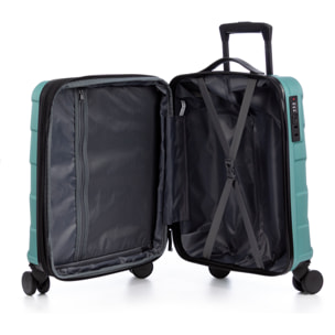 Set di 4 valigie Trolley espandibili, in materiale leggero ABS ad alta resistenza. Chiusura numerica, 4 ruote doppie girevoli a 360°.