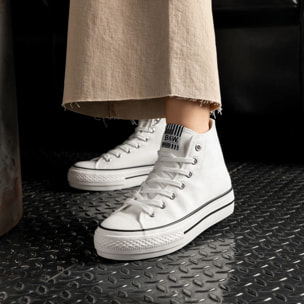Zapatilla Alta Doble Plataforma Lona Blanco B&W
