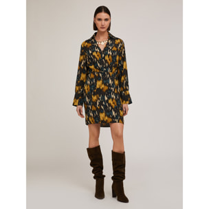 Motivi - Vestido camisero estampado en tejido de crepé - Amarillo