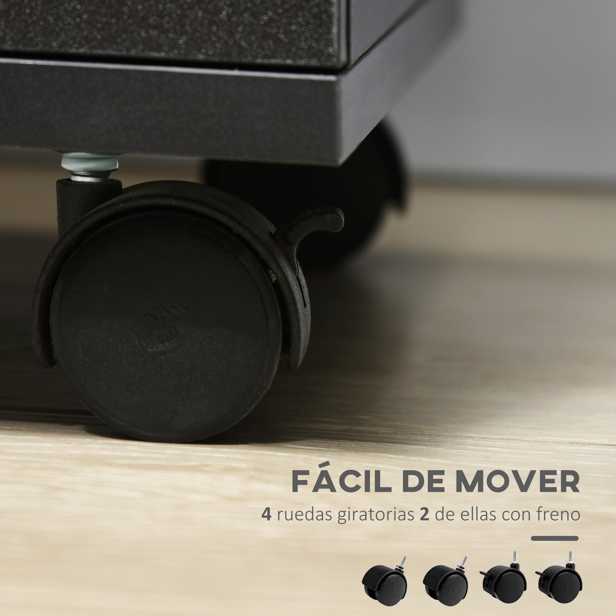 Cajonera de Escritorio con 3 Cajones, Cajonera de Oficina con Ruedas, Cerradura, 2 Llaves, Archivador Móvil, para Estudio, Salón, 40x40x61,5 cm, Negro