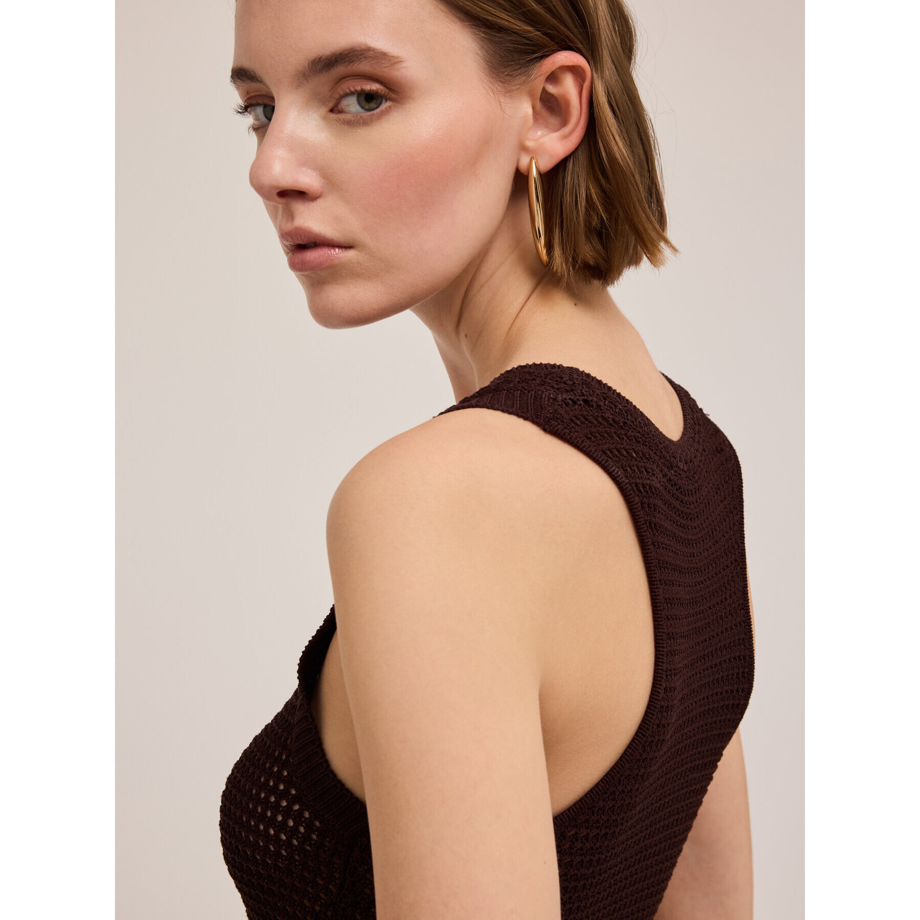Motivi - Vestido con corpiño de punto calado - Marrón