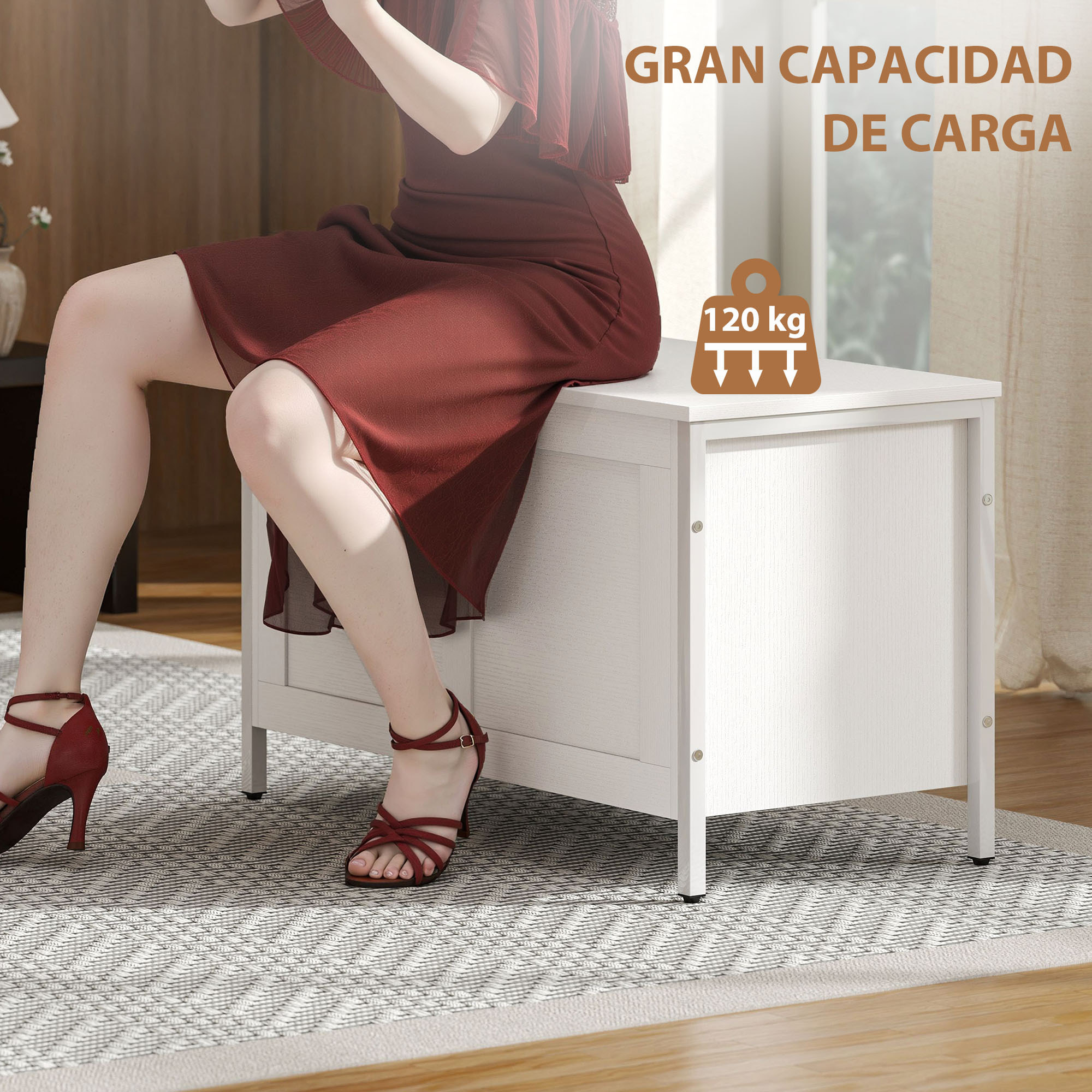 Baúl de Almacenaje para Dormitorio 95 L Banco de Almacenaje con Tapa Bisagra de Seguridad para Pasillo Salón 80x40x50 cm Blanco Veteado