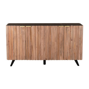 Credenza in legno di mango con maniglie e top in marmo scuro 164x42x90 cm