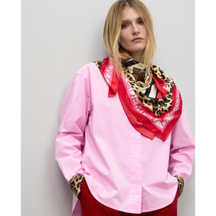 Sciarpa in raso con stampa combinata a righe e leopardo