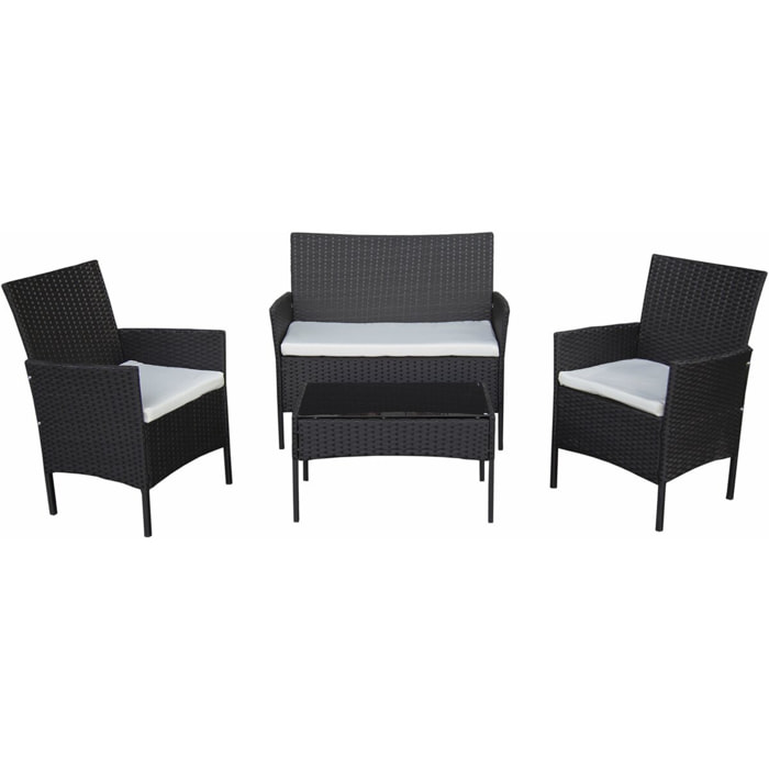 Salon de jardin en résine tressée "Toronto" - 4 places - Noir
