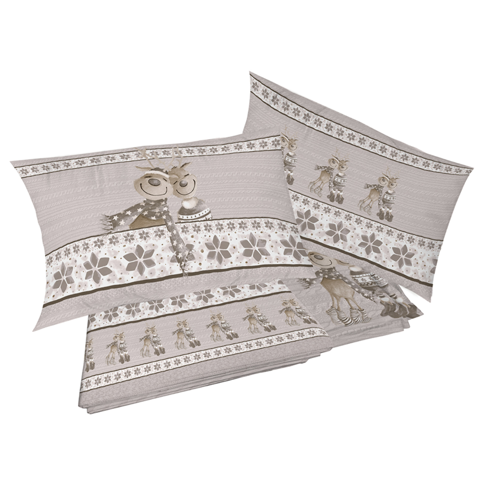Completo letto in flanella renne beige