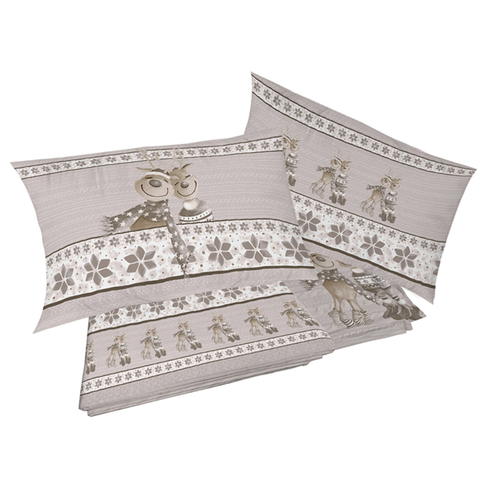Completo letto in flanella renne beige