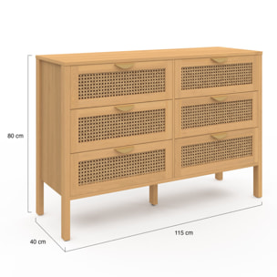 Commode Eve 6 tiroirs en cannage 115cm