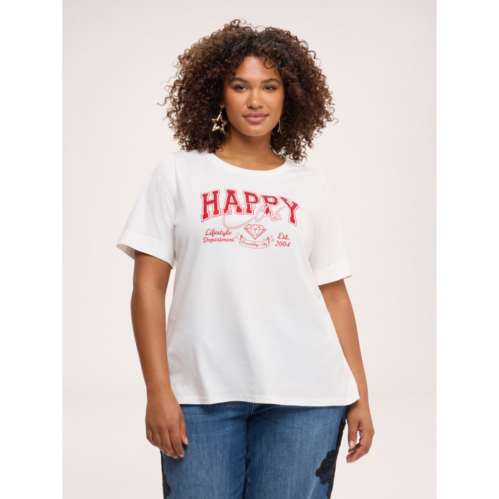 Fiorella Rubino - Camiseta de algodón con estampado y aplicaciones - Blanco