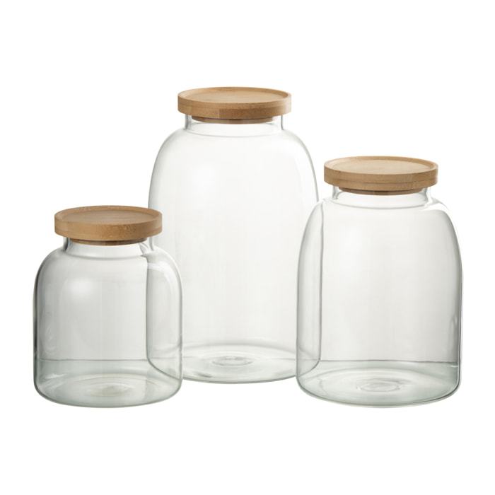 J-Line pot de conservaton Tom - verre/bambou - transparent/naturel - large