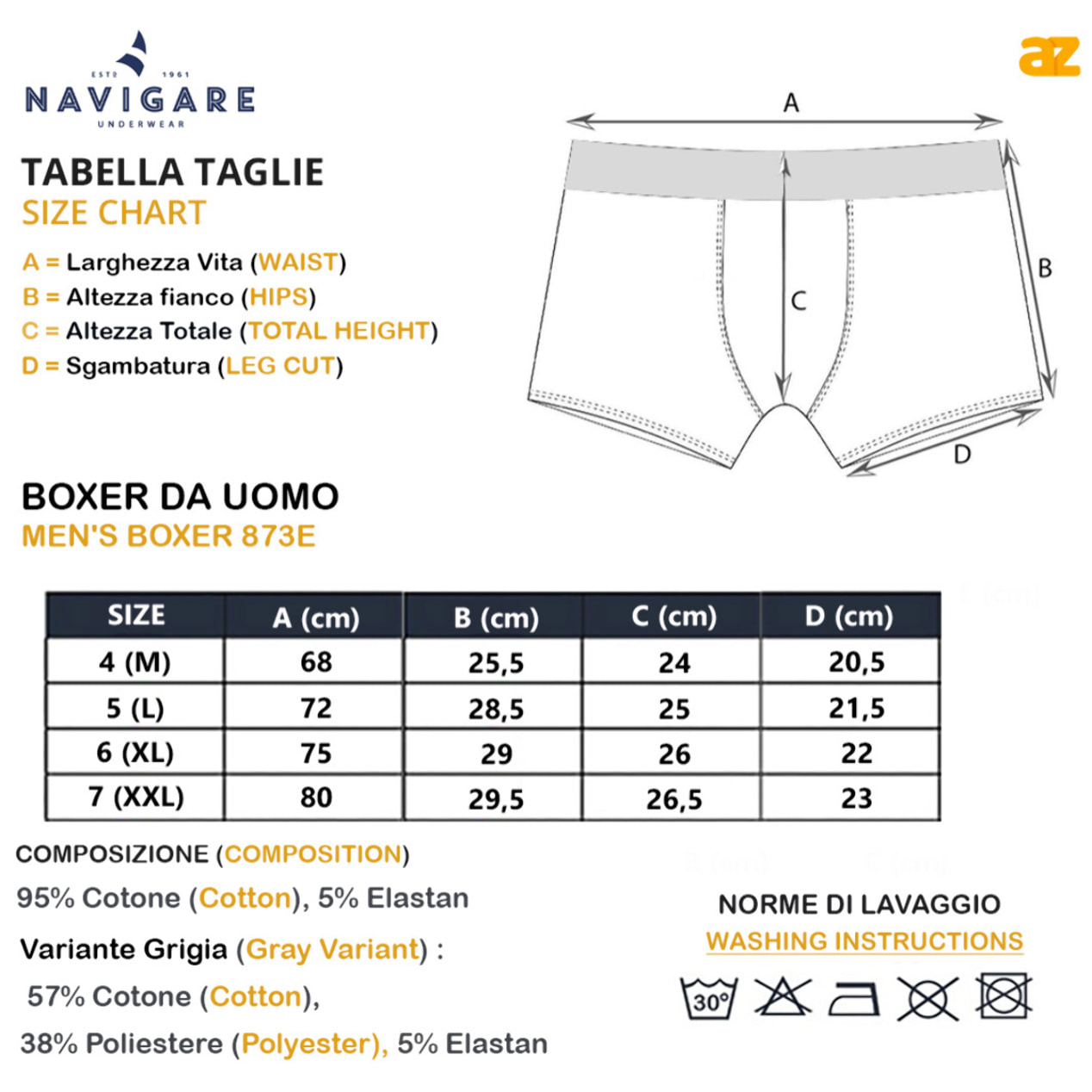 Boxer Uomo Navigare, Art.873/E Bianco XXL