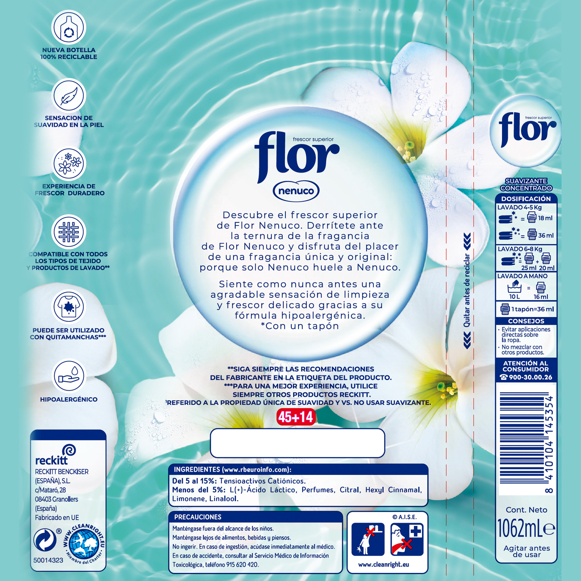 Flor Nenuco Suavizante para la Ropa, pack de 590 lavados (10botellas x 59 lavados)