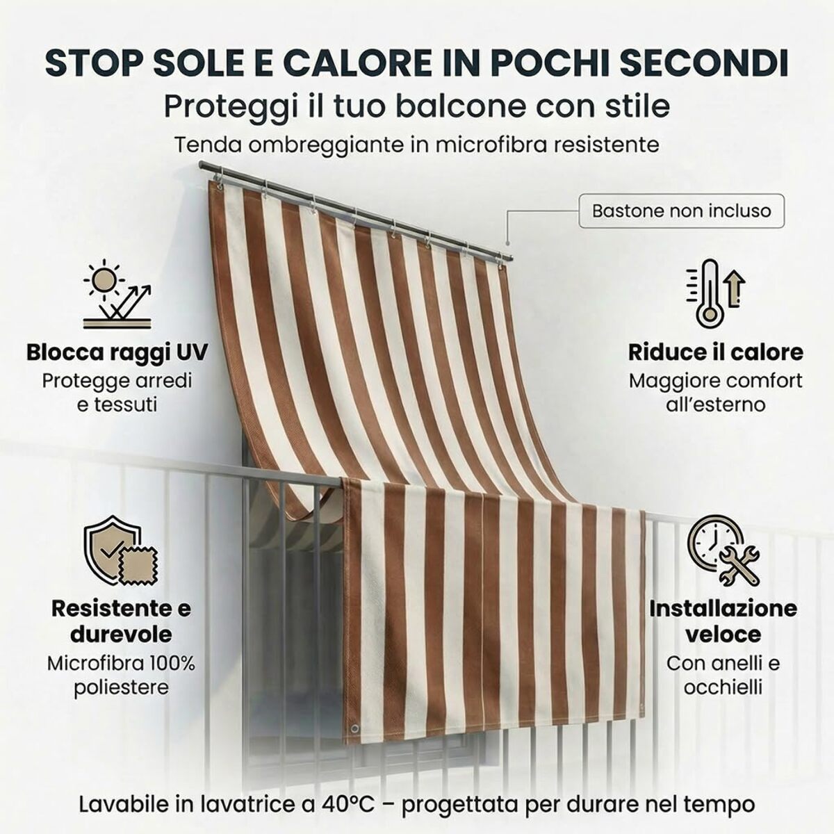 Tenda da sole a caduta impermeabile per balconi e verande con occhielli, telo parasole resistente a pioggia e raggi UV, riduce calore e luce, aumenta privacy, facile installazione, tessuto in poliestere durevole, ideale per esterno e protezione arredi