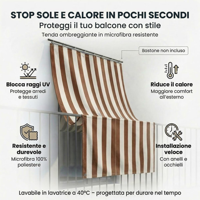 Tenda da sole a caduta impermeabile per balconi e verande con occhielli, telo parasole resistente a pioggia e raggi UV, riduce calore e luce, aumenta privacy, facile installazione, tessuto in poliestere durevole, ideale per esterno e protezione arredi