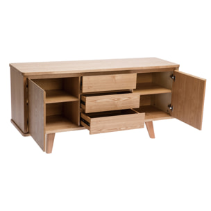 Buffet scandinave en bois clair frêne 2 portes 3 tiroirs L160 cm FIFTIES