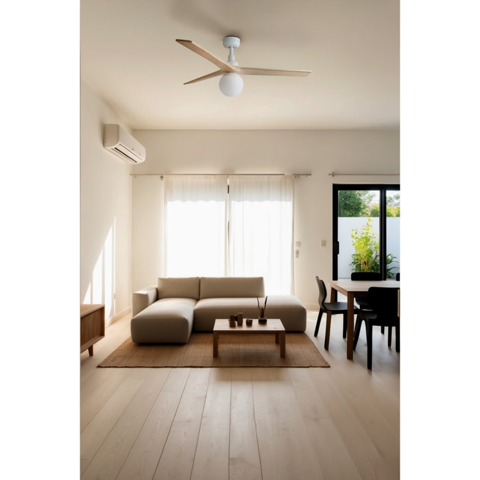 KLIM M Ventilateur blanc/bois chêne DC E27