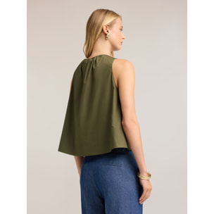 Motivi - Blusa de popelín con drapeado - Verde militare