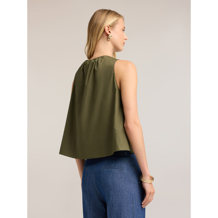 Motivi - Blusa de popelín con drapeado - Verde militare