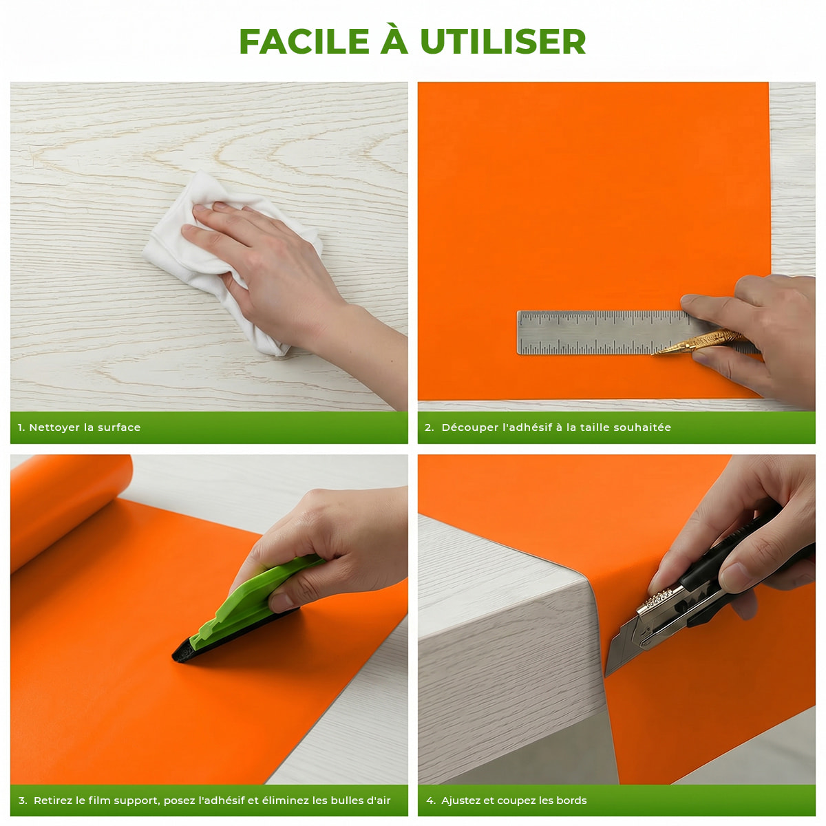Rouleau adhésif décoratif Vinyle au Mètre - Orange - Sticker Lavable Imperméable Mur Cuisine Meubles