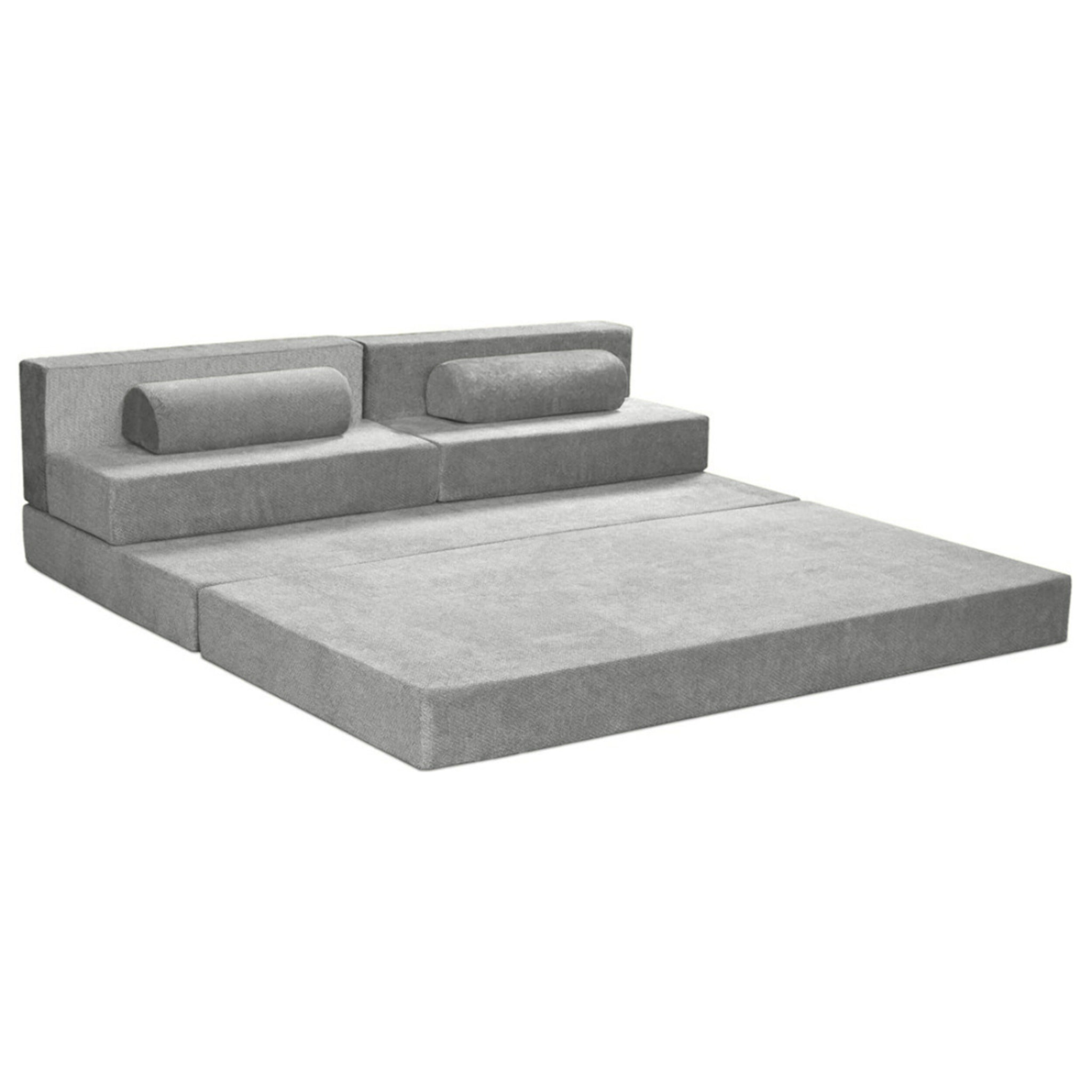 Astral - Canapé 3 places convertible en velours texturé - Gris clair