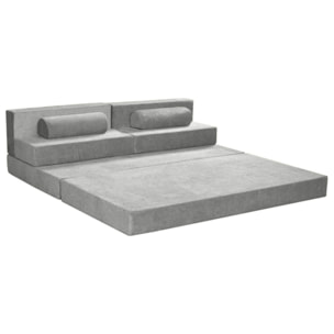 Astral - Canapé 3 places convertible en velours texturé - Gris clair