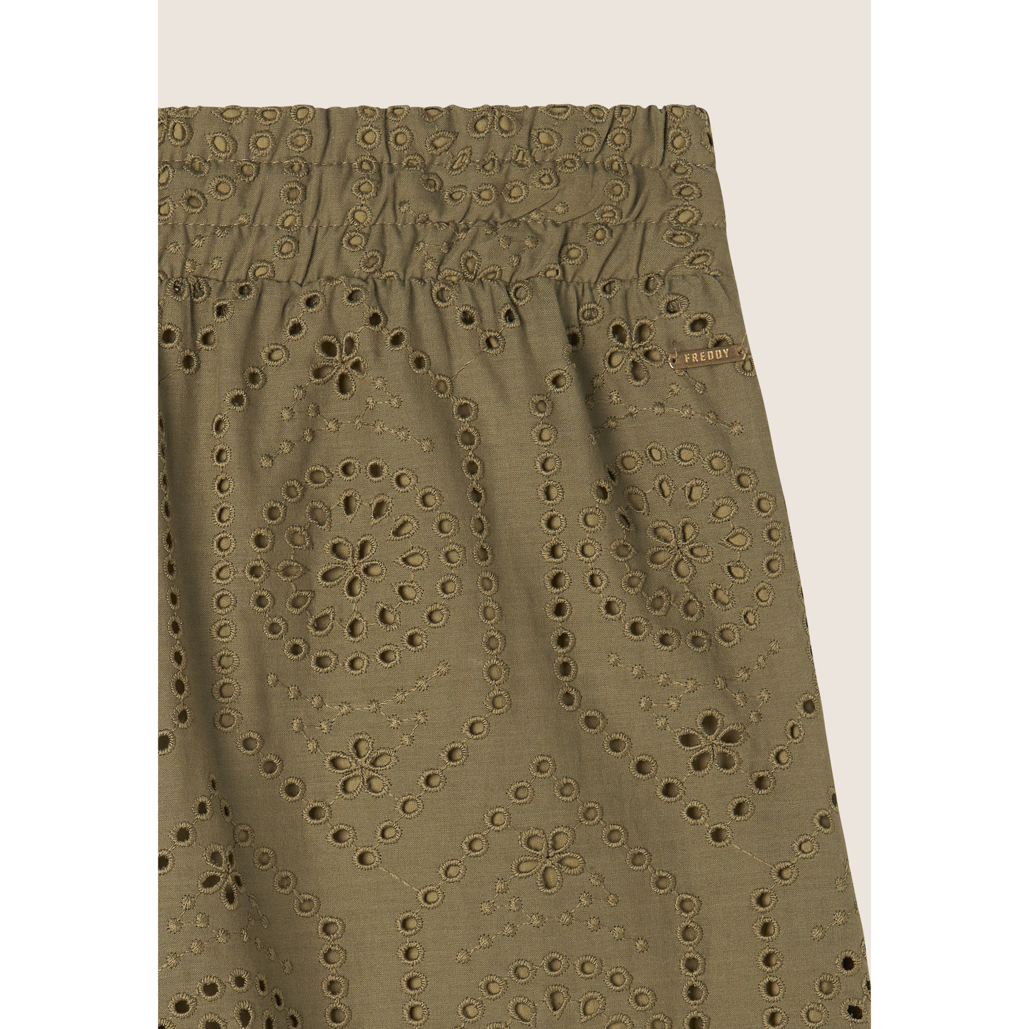 Pantaloni in mussola doppiati in cotone ricamato Sangallo