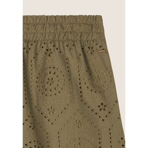 Pantaloni in mussola doppiati in cotone ricamato Sangallo