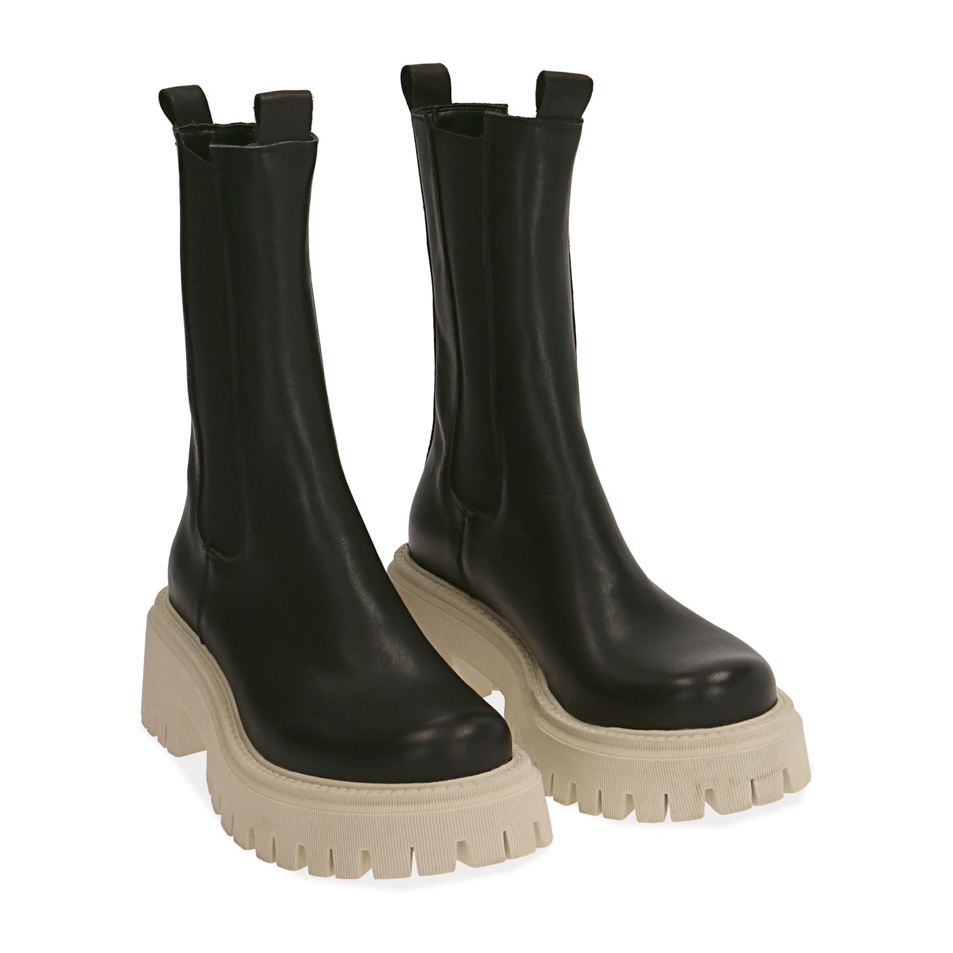 Bikers chunky nero/beige in pelle, tacco 5 cm