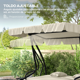 Balancín de Jardín Exterior de 3 Plazas Columpio de Jardín Exterior Convertible en Cama con Toldo Ajustable Soportes Laterales y 2 Almohadas Carga 340 kg 200x120x164 cm Crema