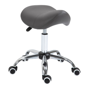 HOMCOM Tabouret de massage tabouret selle ergonomique pivotant 360° hauteur réglable revêtement synthétique gris chromé