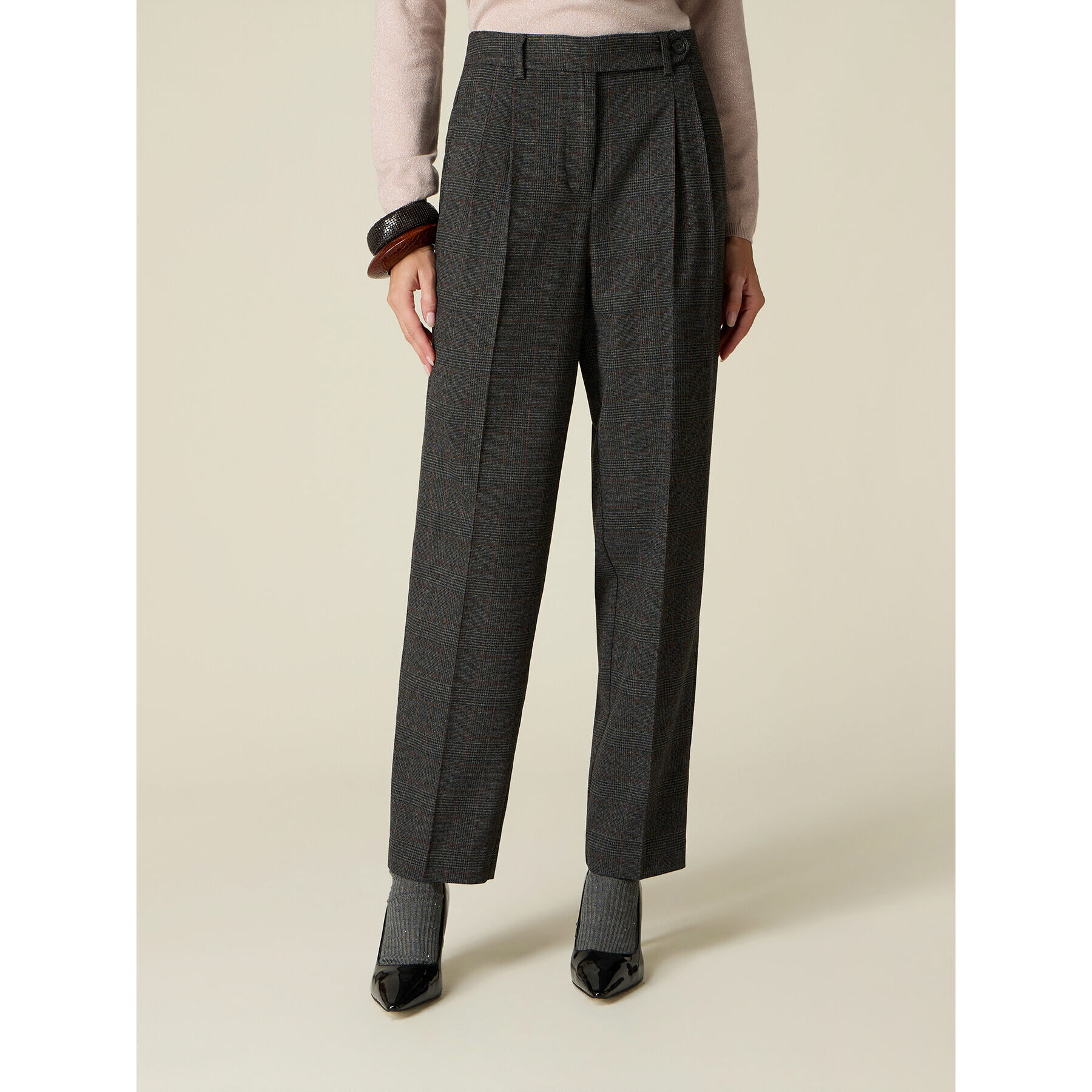Oltre - Pantalones carrot príncipe de Gales - Gris