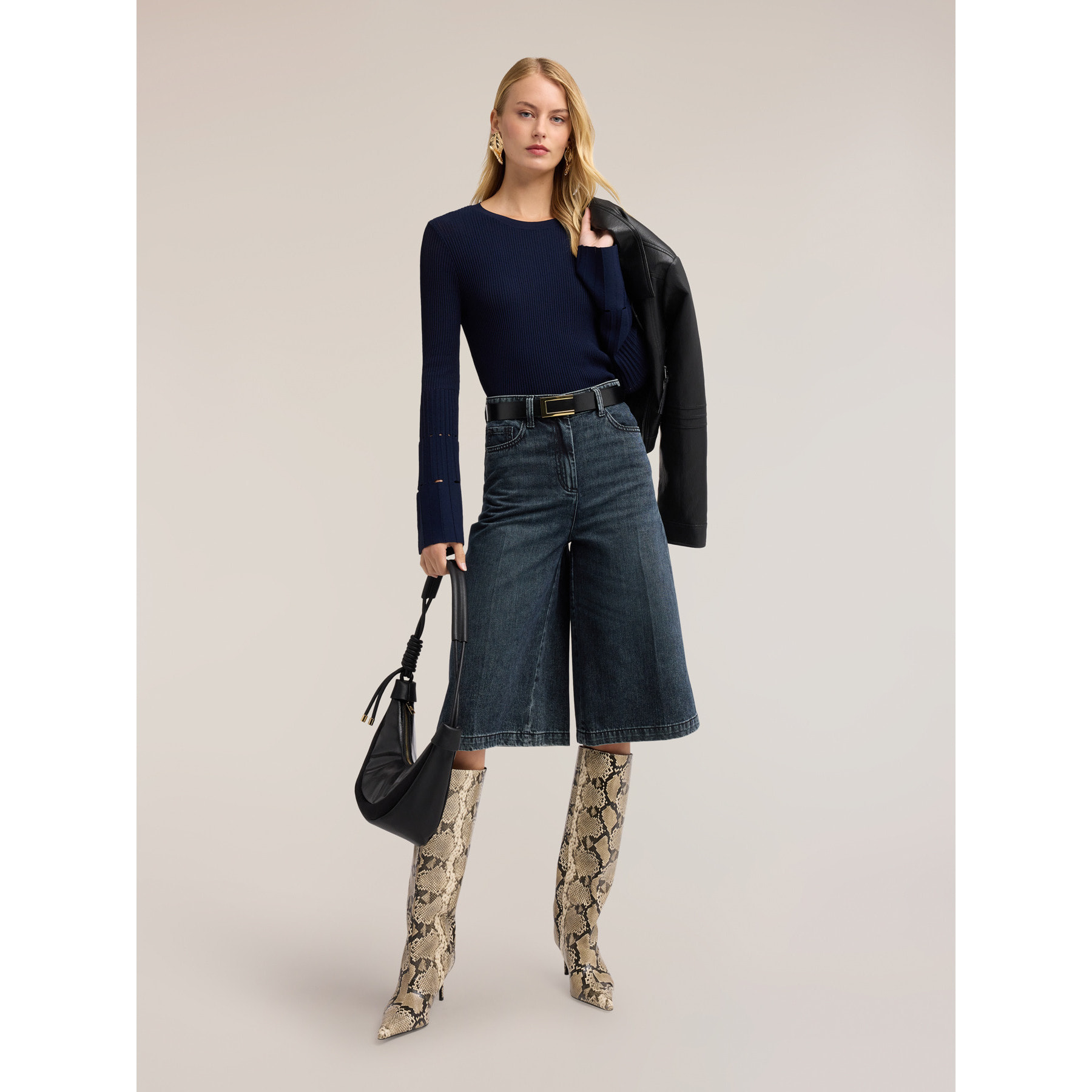Motivi - Jeans culotte in denim blue washed - Blu
