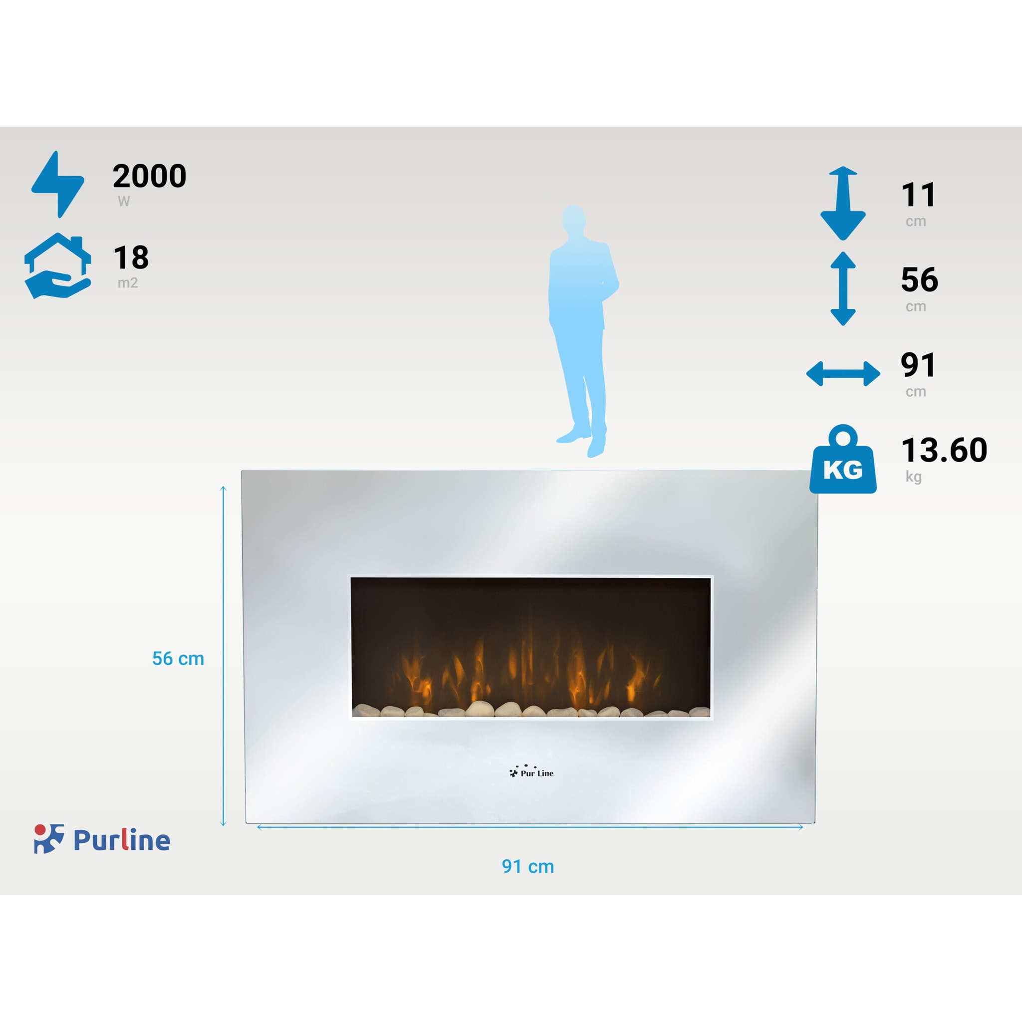 Cheminée électrique en verre trempé effet miroir avec télécommande