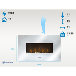 Cheminée électrique en verre trempé effet miroir avec télécommande