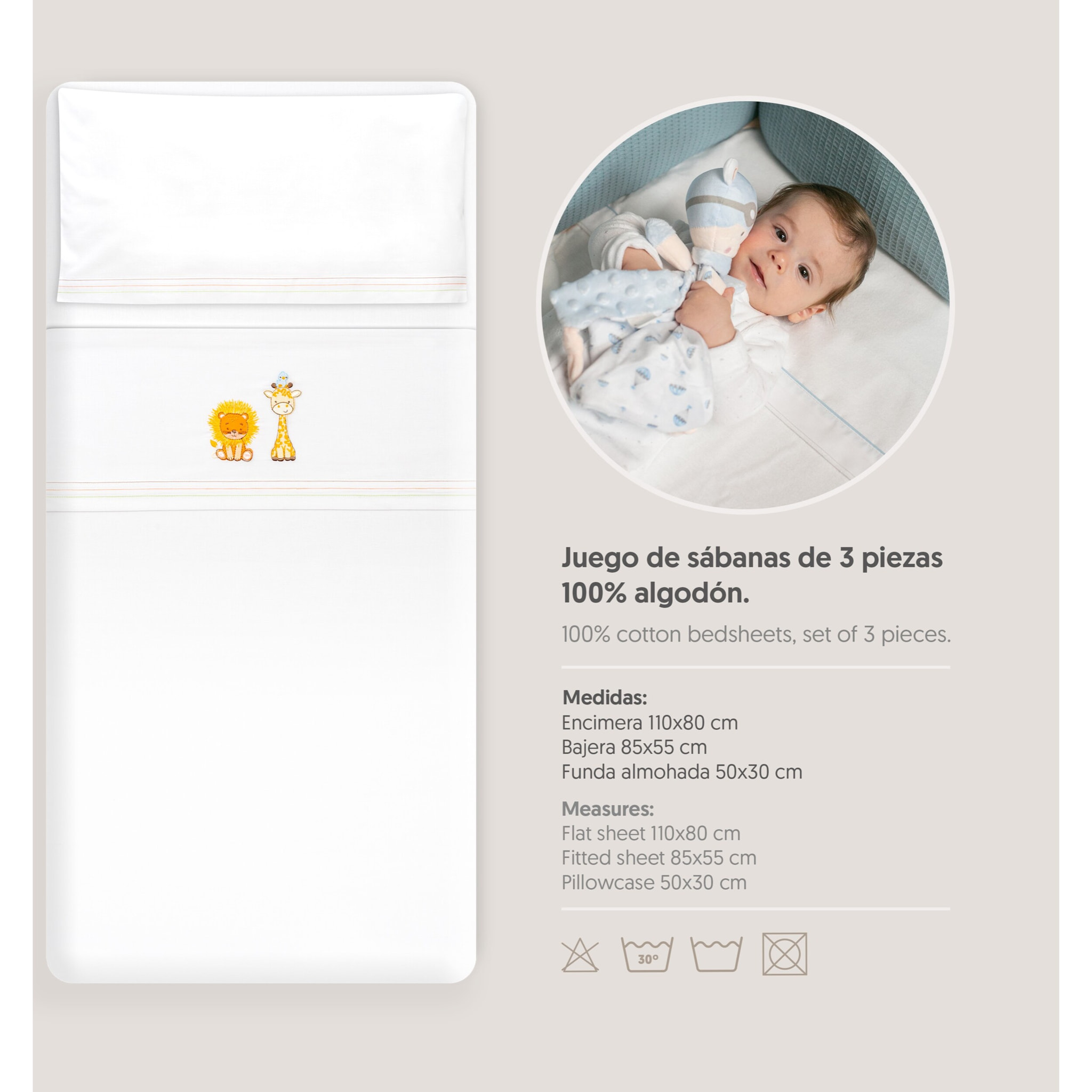 Triptico Minicuna Leon Jirafa Pajarito Blanco