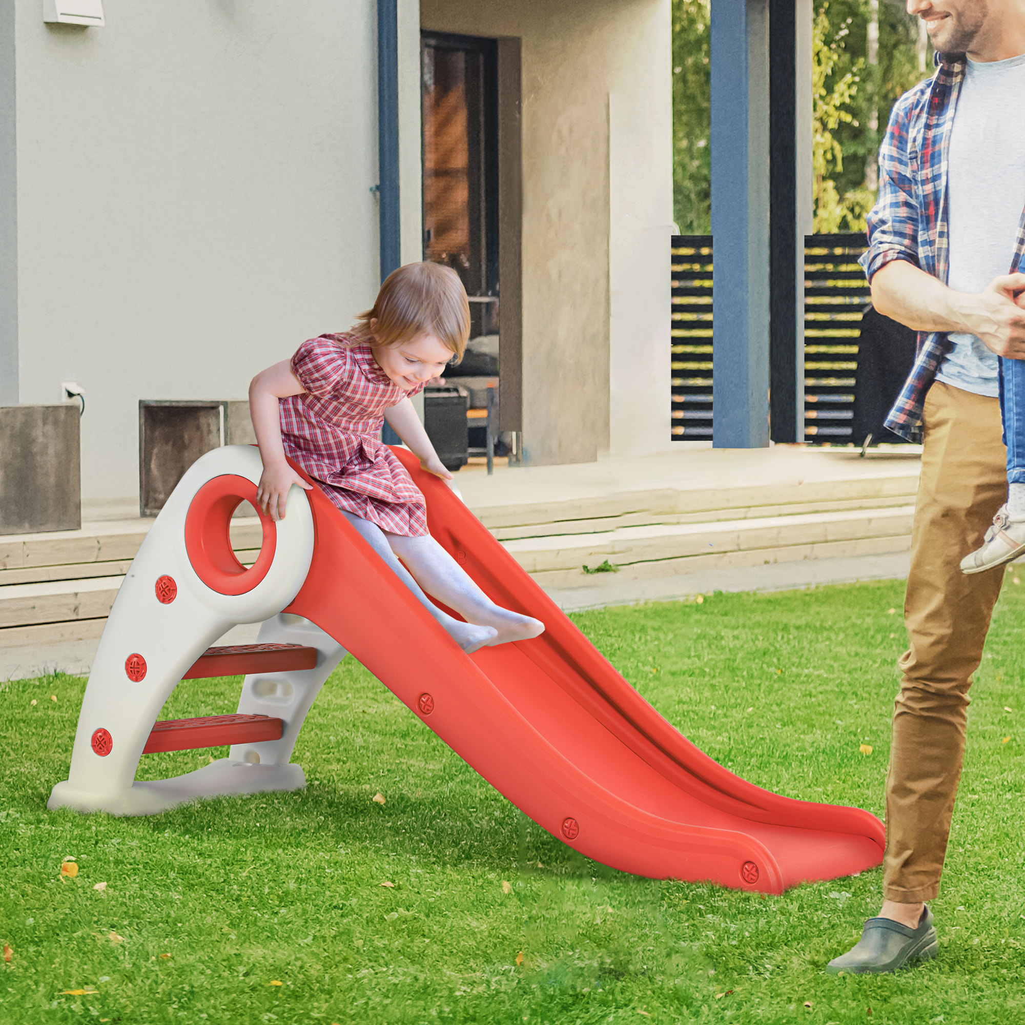 Tobogán Infantil con Escalera y Rampa Rojo