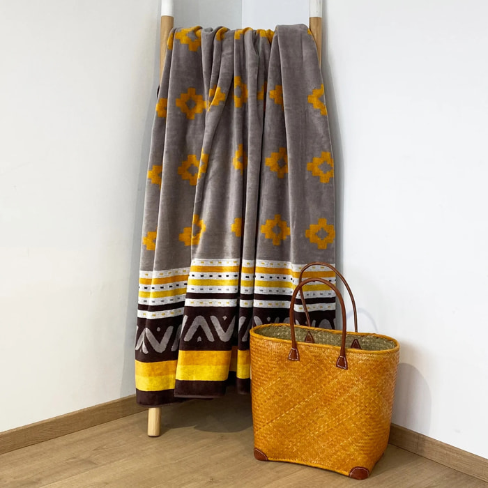 Serviette de plage éponge velours Jacquard - Macarena - 140x180cm - 400g/m²