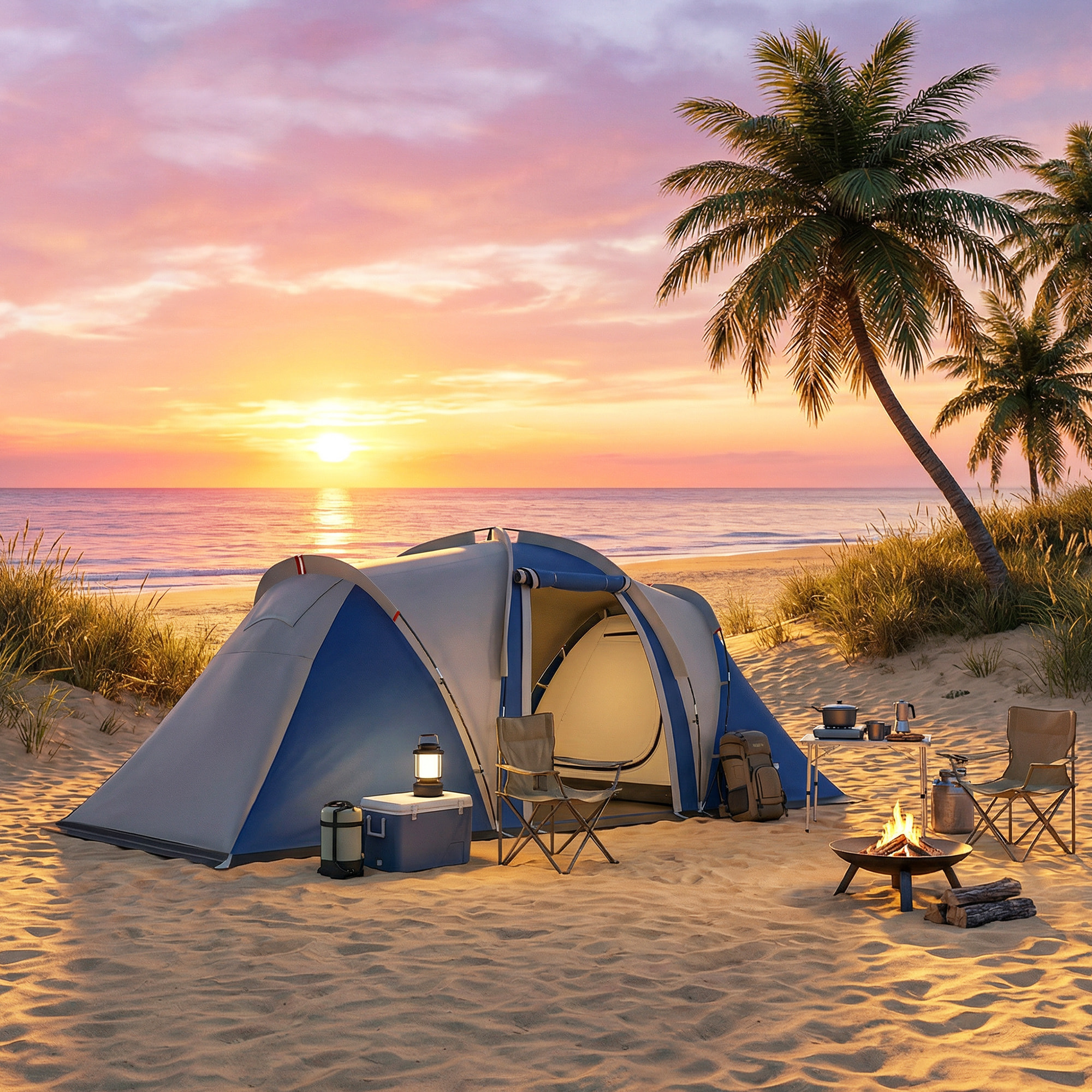 Tente de camping tunnel familiale 4-5 pers. imperméable 3000mm - 550x220x190cm - bleu