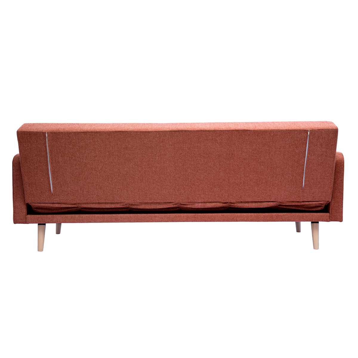 Canapé convertible scandinave 3 places en tissu effet velours texturé terracotta et bois clair ULLA