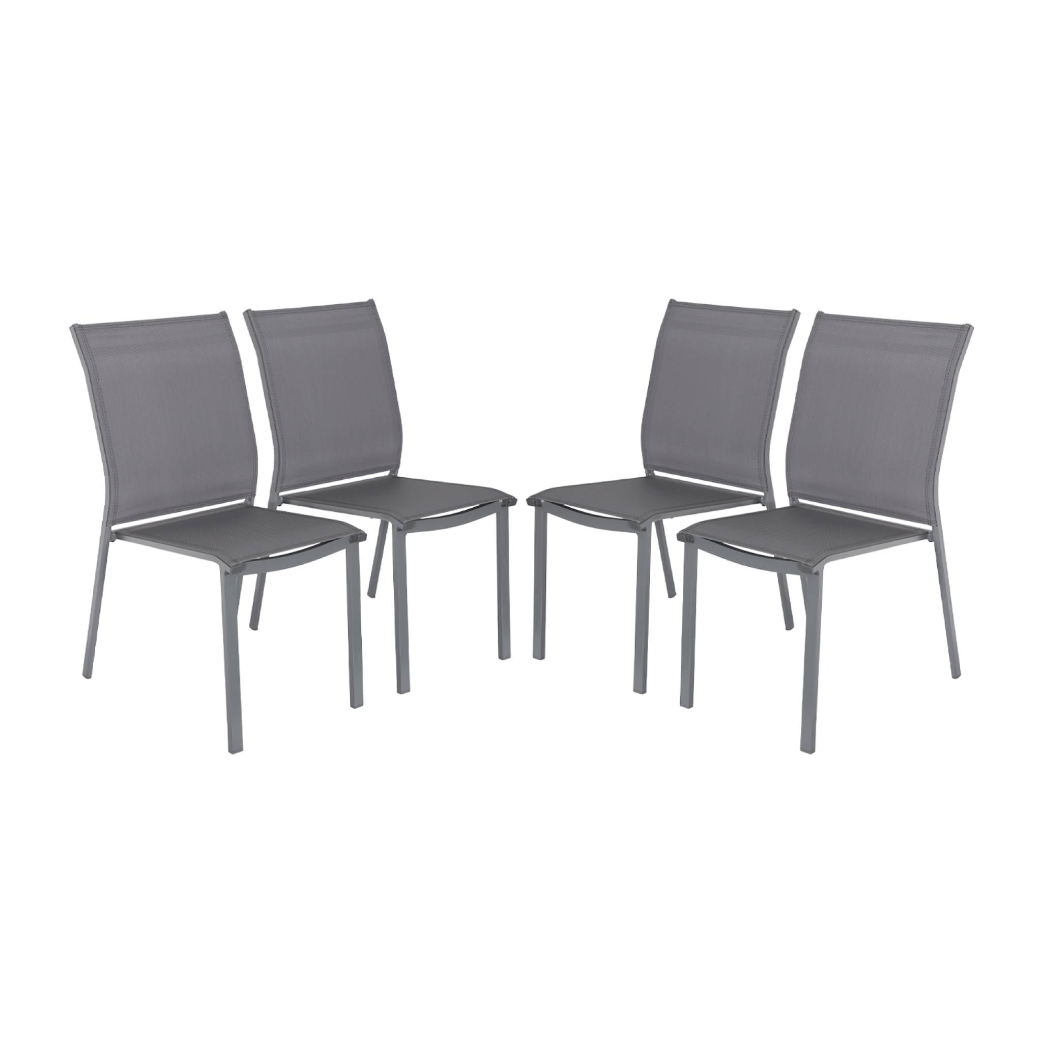 Lot de 4 chaises de jardin CLEVELAND empilables aluminium et textilene anthracite. 64.5 x 45.5 x 89.5 cm