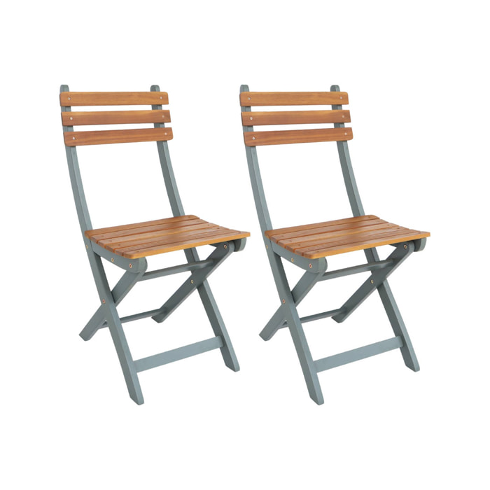 Lot de 2 chaises de jardin CALENA pliables acacia kaki. 40 x 52 x 85 cm