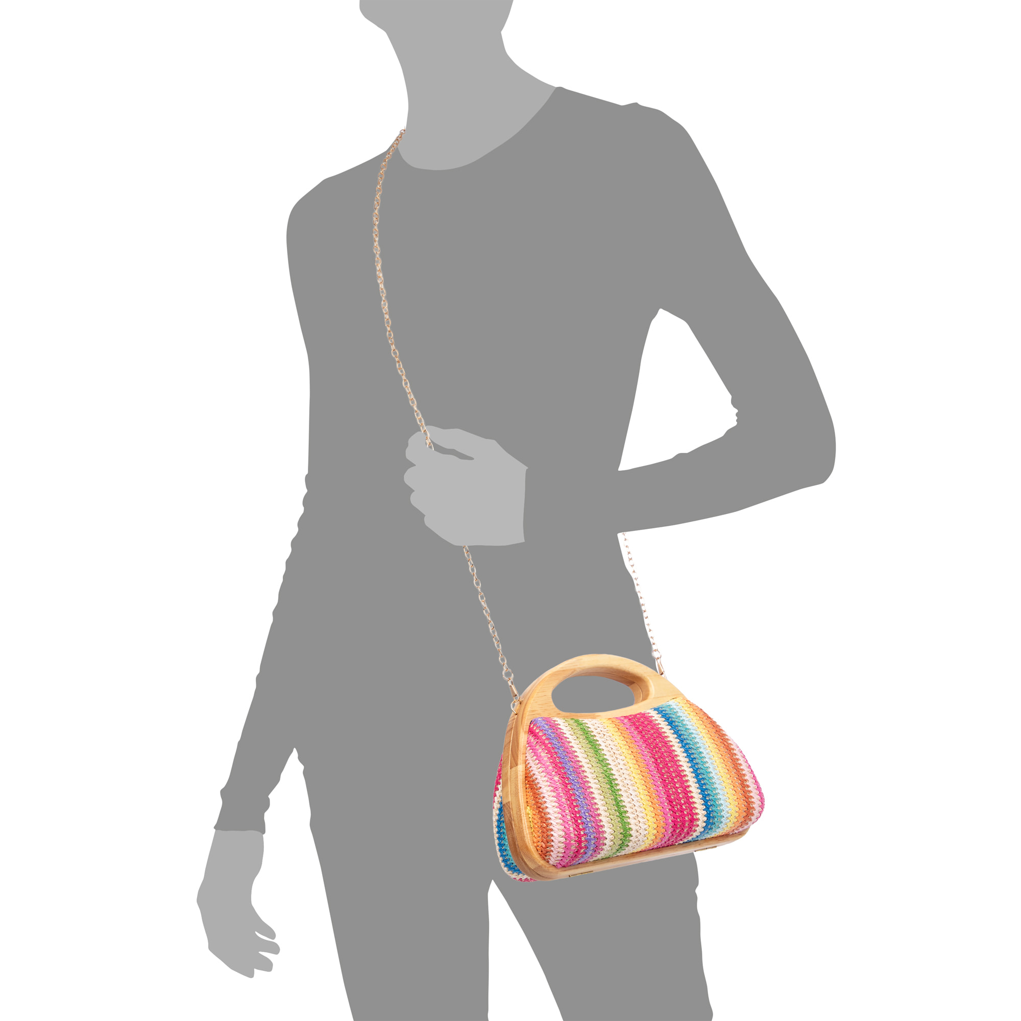 Bella Bolso bandolera Mujer. Fabricado en madera natural y paja trenzada.